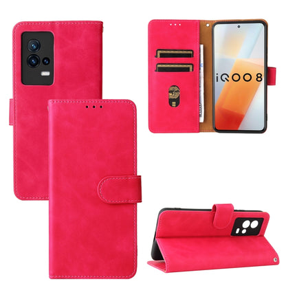 Rose red PU leather flip case with magnetic clasp, card slots, and wallet stand