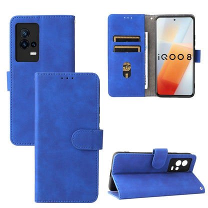 Blue PU leather flip case with magnetic clasp, card slots, and wallet stand