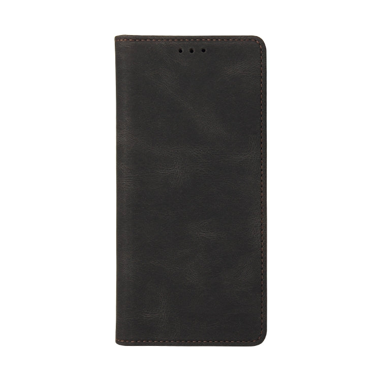 Dark brown folio leather phone case with stitched edges and speaker cutout