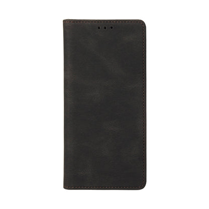 Dark brown folio leather phone case with stitched edges and speaker cutout