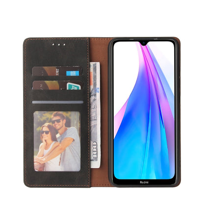 Dark brown leather flip phone case with card slots and viewing stand