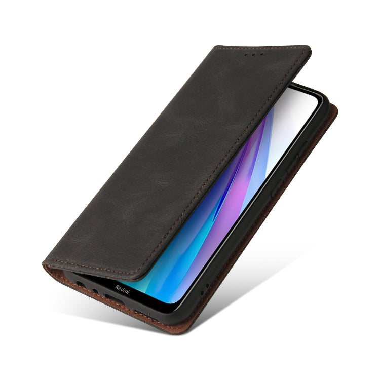 Dark brown leather flip phone case with cover folded open for viewing