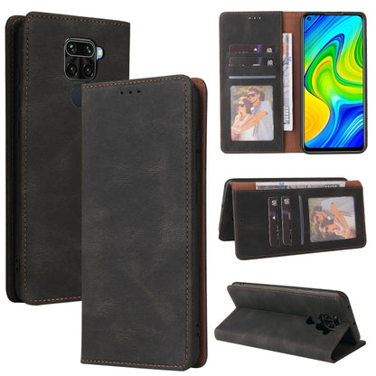 Black leather flip phone wallet case with card slots, magnetic closure, and stand