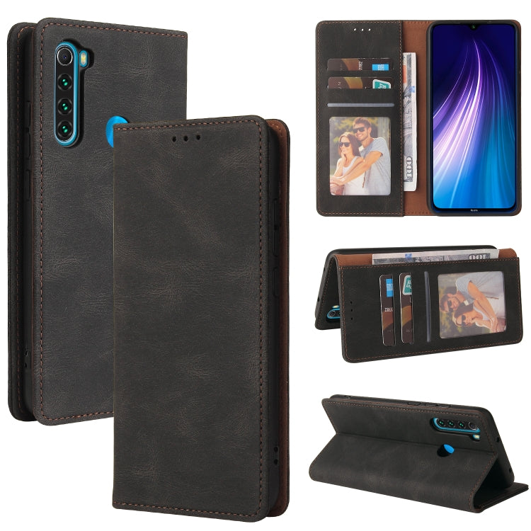 Dark leather flip phone wallet case with card slots, inner pockets, and stand