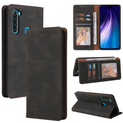 Dark leather flip phone wallet case with card slots, inner pockets, and stand
