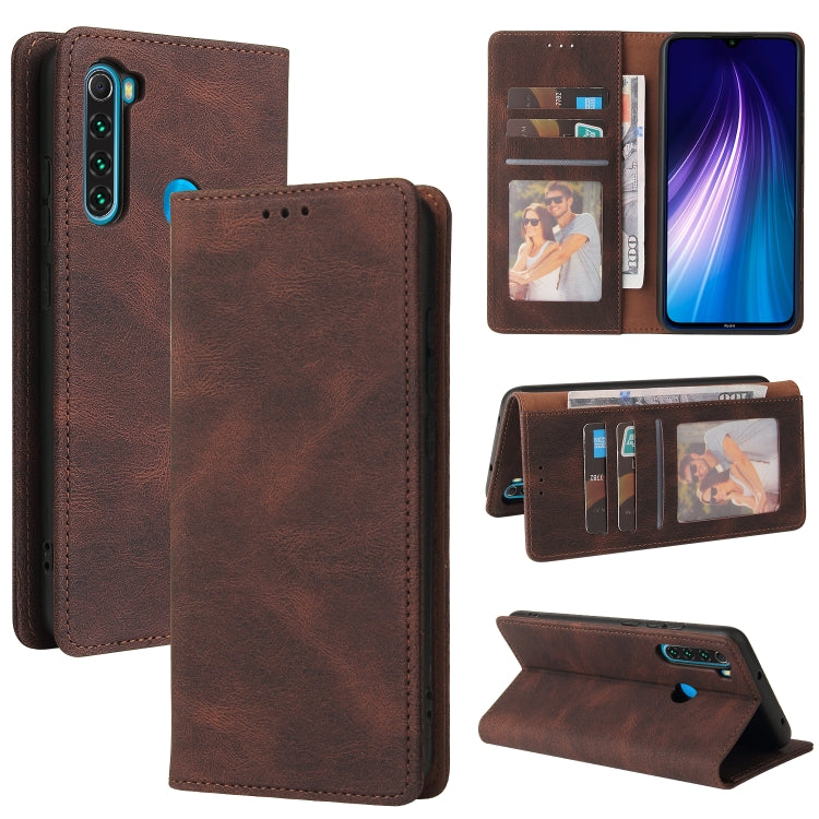 Dark brown leather flip phone wallet case with card slots and stand