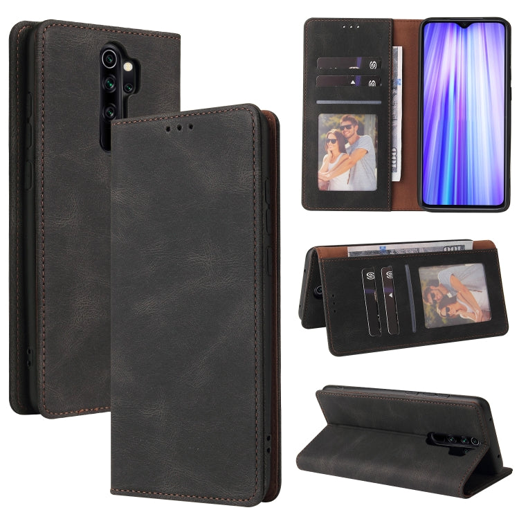 Charcoal black leather flip phone wallet case with card slots and stand