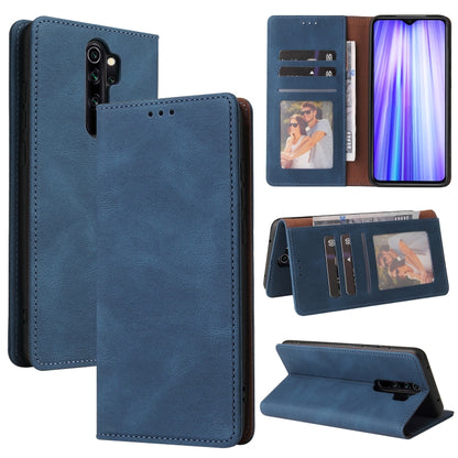 Blue leather flip phone wallet case with card slots and stand