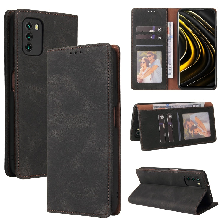 Dark leather wallet phone case with card slots and kickstand, flip cover closure