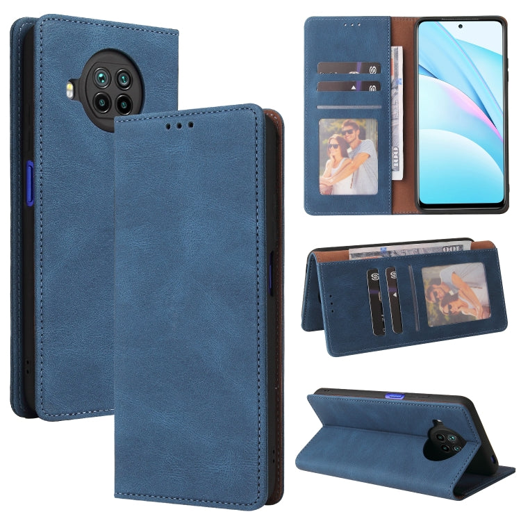 Flip leather phone case with card slots and wallet, blue, with kickstand