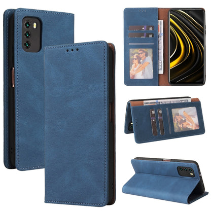 Flip leather phone case with card slots and wallet, blue, with kickstand