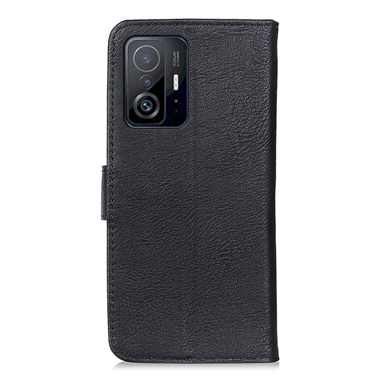 Black textured leather flip phone case with camera cutout