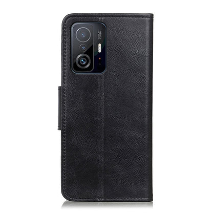 Black flip leather phone case with card slots and camera cutout