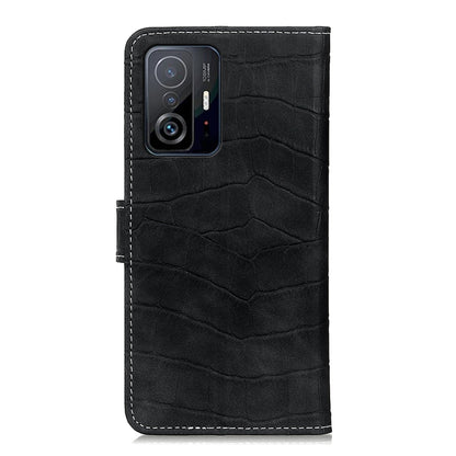 Black crocodile-texture flip leather case with camera cutout and side button openings