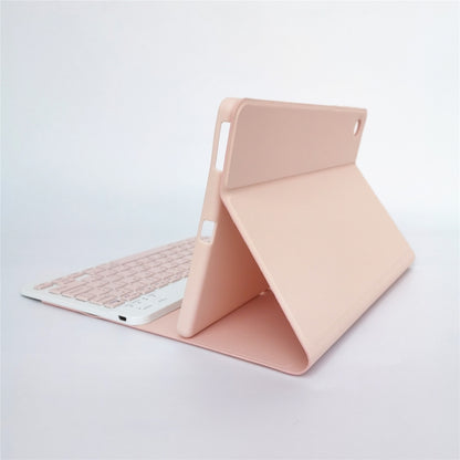 Pink leather tablet case with adjustable stand and detachable square keycap keyboard