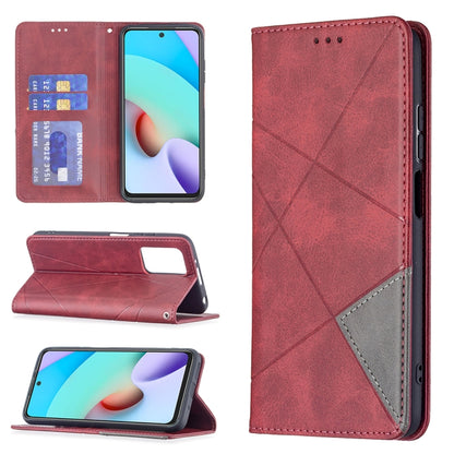 Red rhombus-texture flip magnetic leather phone case with card slots and holder