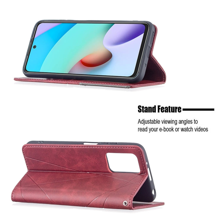 Red rhombus-texture flip magnetic leather phone case with kickstand viewing angle