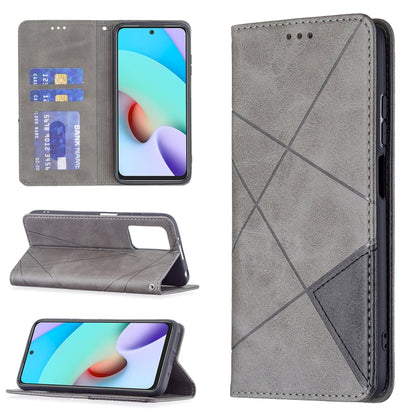 Grey rhombus-texture flip magnetic leather phone case with card slots and holder