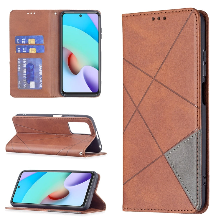 Brown folio leather phone case with rhombus texture, card slots, and magnetic flip