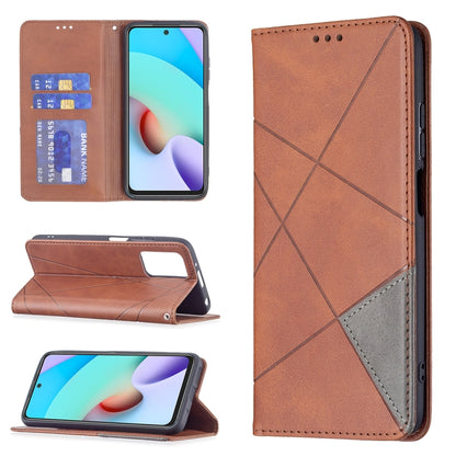 Brown folio leather phone case with rhombus texture, card slots, and magnetic flip