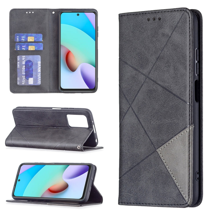 Gray folio leather phone case with rhombus texture, card slots, and kickstand