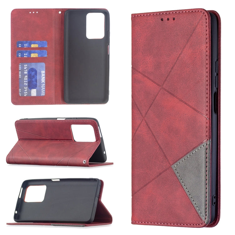 Red flip magnetic leather phone case with card slots and side cutouts