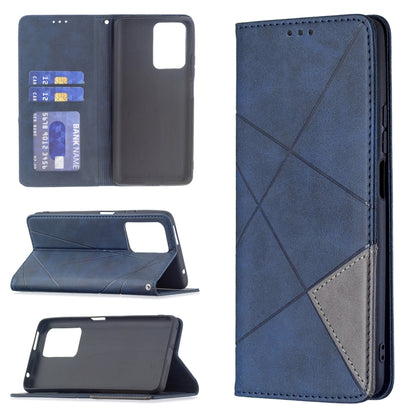 Dark gray folio phone case with rhombus texture, card slots, and magnetic flip stand
