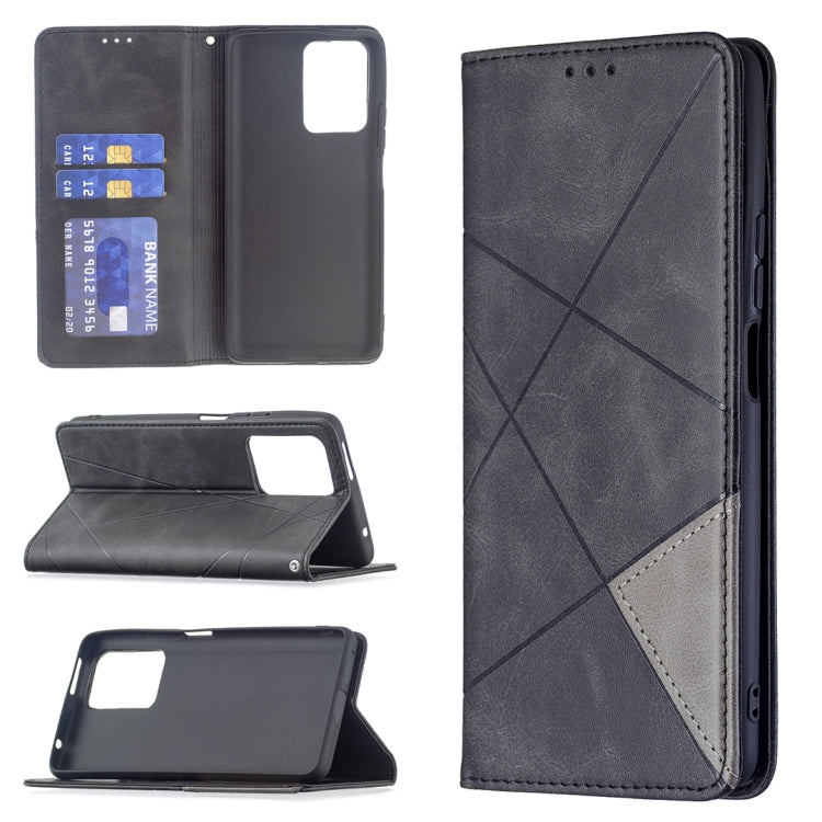 Charcoal folio phone case with rhombus texture, card slots, and magnetic flip cover