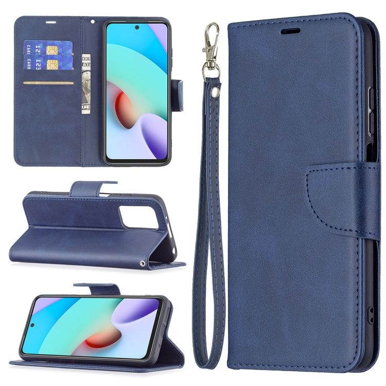 Blue flip wallet phone case with stand, card slots, and wrist lanyard