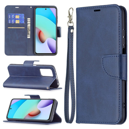 Blue flip wallet phone case with stand, card slots, and wrist lanyard
