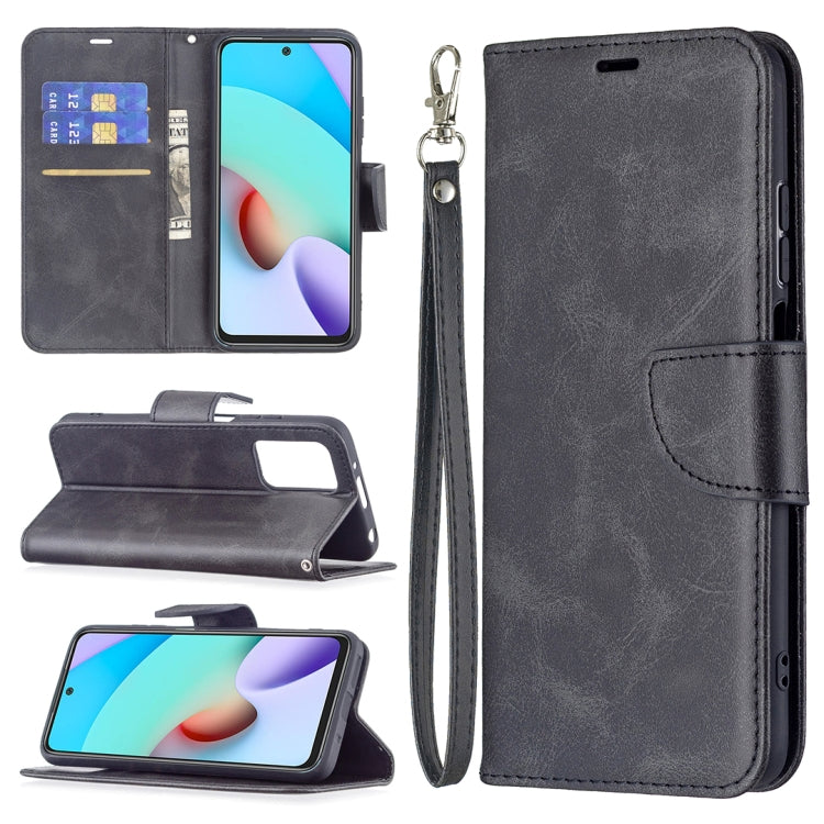 Black flip wallet phone case with stand, card slots, and wrist lanyard