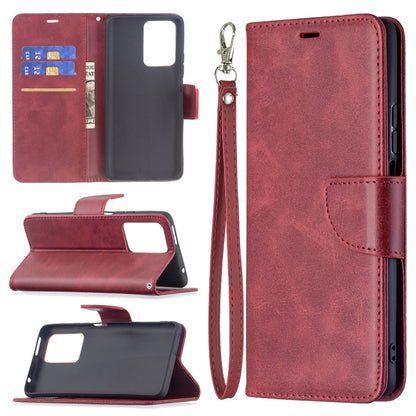 Red flip phone wallet case with card slots, lanyard strap, and stand-ready flap
