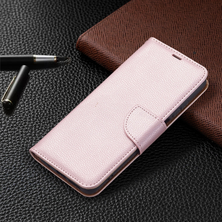 Rose gold PU leather flip wallet case with foldover front and lanyard strap