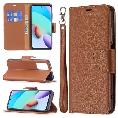 Brown litchi-texture flip phone case with card slots, wallet folio, and wrist strap