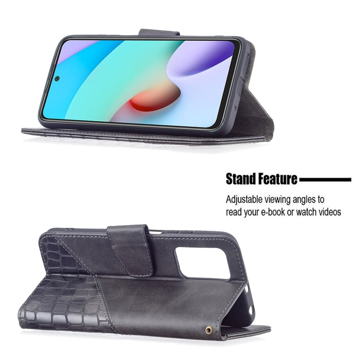 Dark gray crocodile-texture flip phone case with stand for horizontal viewing