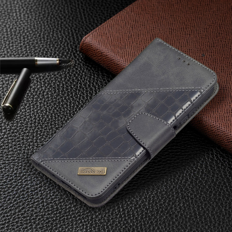 Dark gray crocodile-texture wallet flip case with magnetic-style front flap