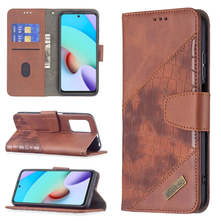 Brown crocodile-texture PU leather flip phone case with wallet and card slots