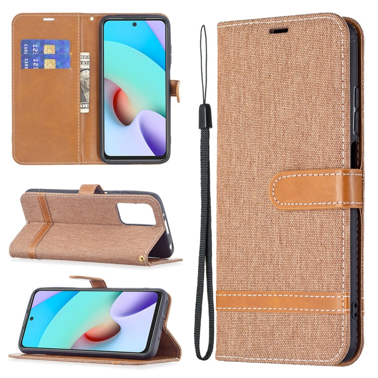 Denim texture phone wallet case with lanyard and card slots; beige/tan with tan stitching