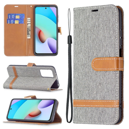 Grey denim-texture leather phone wallet case with card slots and wrist lanyard
