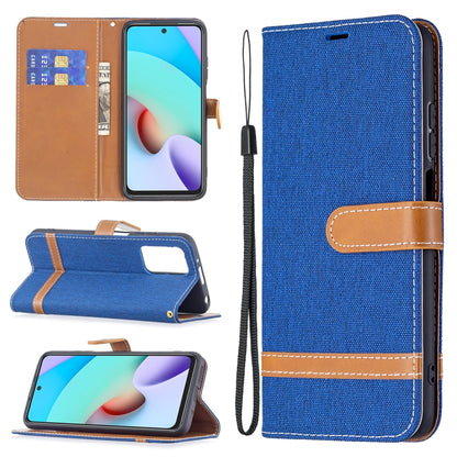 Royal blue denim-texture leather phone wallet case with card slots and wrist lanyard