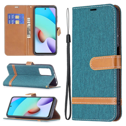 Teal denim-texture leather phone wallet case with card slots and wrist lanyard