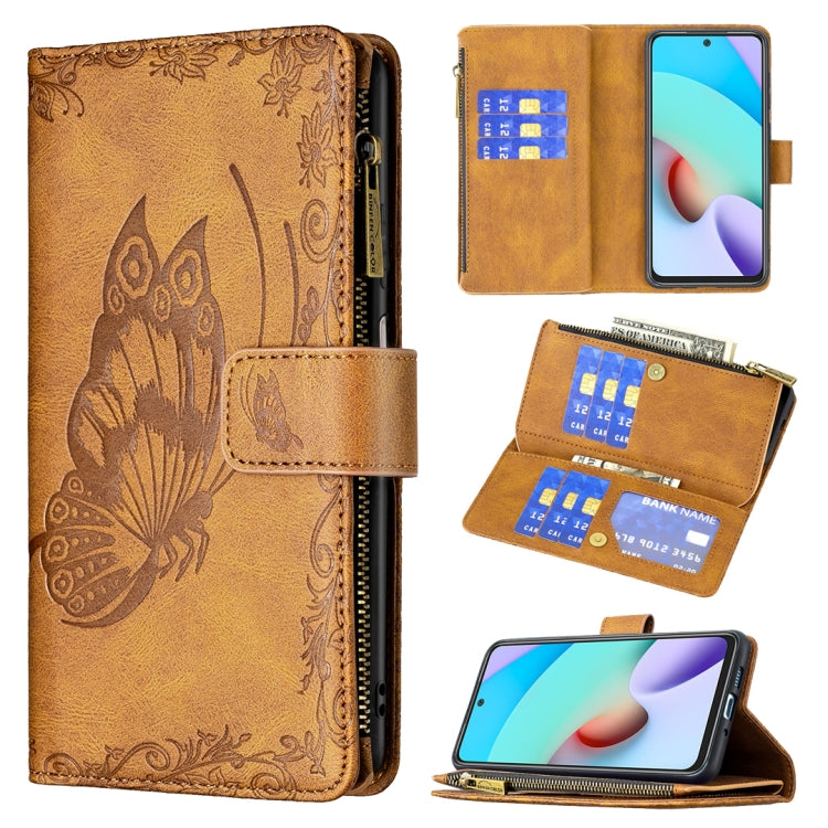 Brown faux leather phone wallet case with embossed butterfly, zipper, and card slots