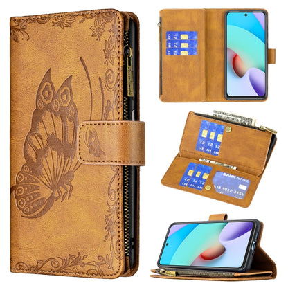 Brown faux leather phone wallet case with embossed butterfly, zipper, and card slots