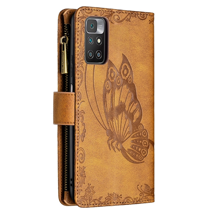 Brown embossed butterfly phone wallet case with magnetic strap and camera cutout
