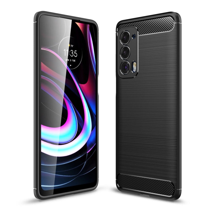 Brushed carbon fiber TPU phone case with camera cutouts and raised edge, for Moto Edge 2021