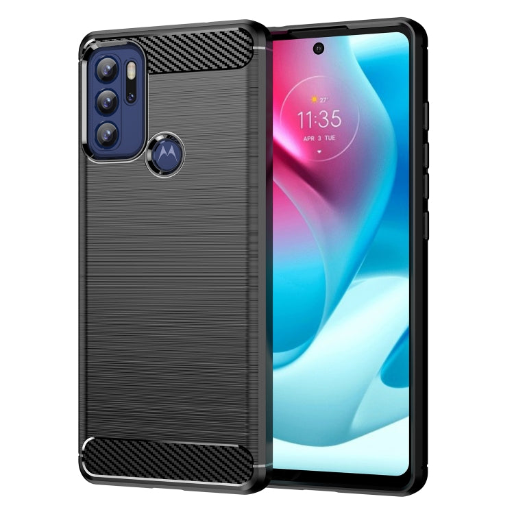 Navy brushed carbon fiber TPU phone case with camera cutouts and shock-absorbing corners