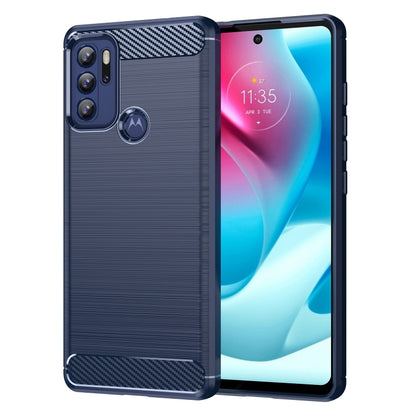 Navy brushed carbon fiber TPU case for Moto Edge 2021 with textured back and camera openings