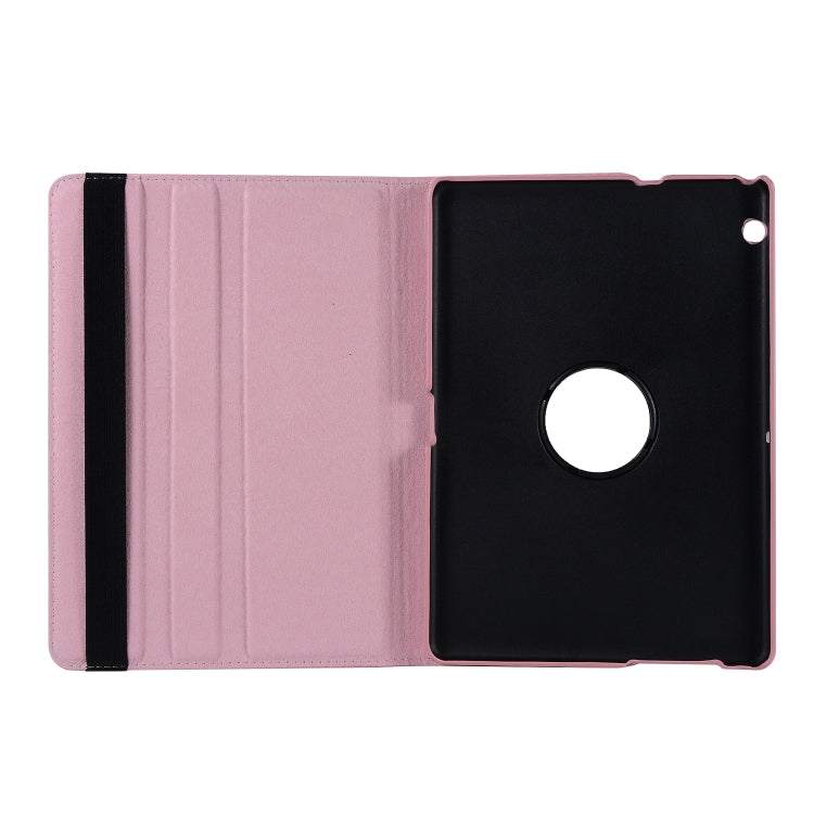 Pink leather flip case with black interior back cover and circular cutout