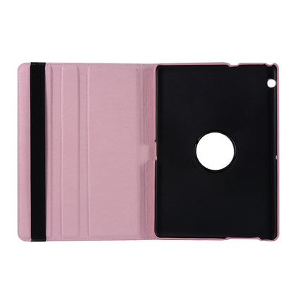 Pink leather flip case with black interior back cover and circular cutout