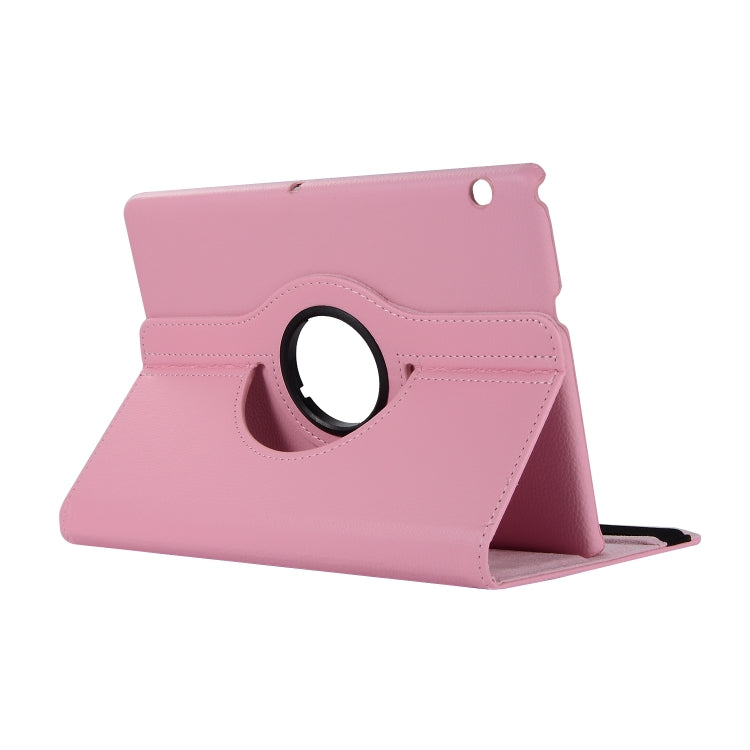 Pink leather stand case in landscape view with circular viewing cutout